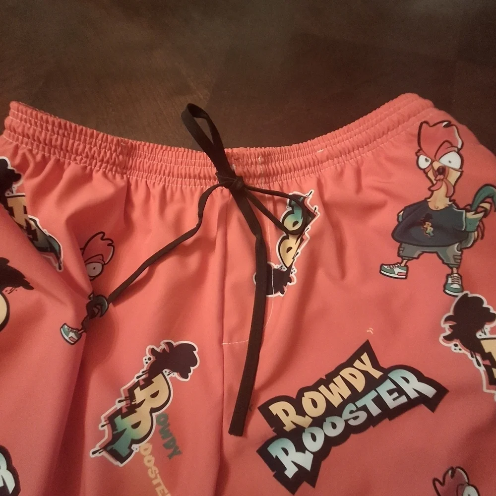 Rowdy Rooster Get Your Swim On All-Over Print Red Swim Trunks Men Size XL / 36